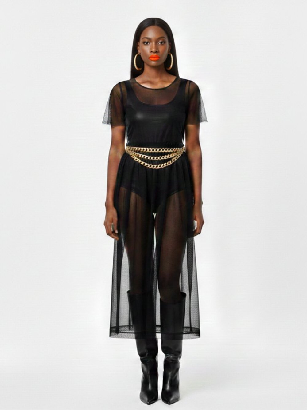DAZY Sheer Mesh Midi Dress | Gothic Chic Layering Piece | Black Size Medium